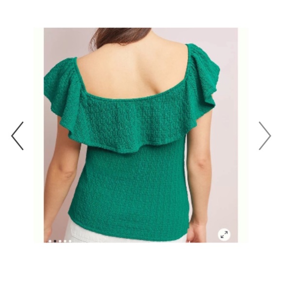 Anthropologie | Green Textured Off Shoulder Top blouse women’s Medium - Picture 2 of 10